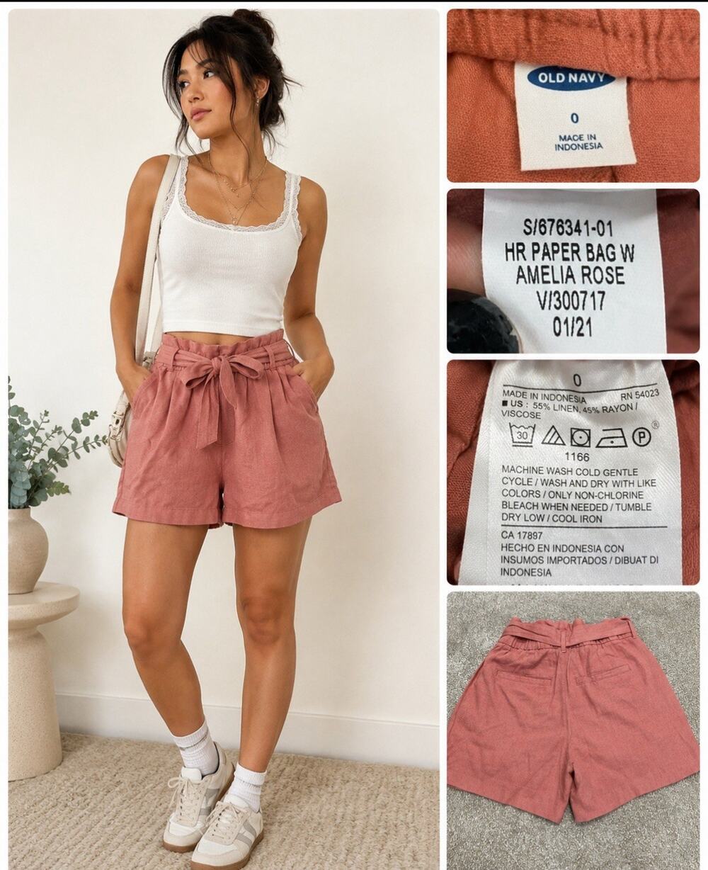 Beachy Resort Old Navy High Rise Paper Bag Linen Shorts Size 0 Amelia Rose